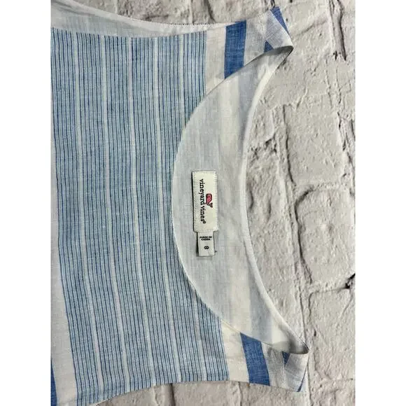 🔥SALE Vineyard Vines Dress Striped fringed Linen Cotton A-line shift sz 8 lined - Picture 3 of 7